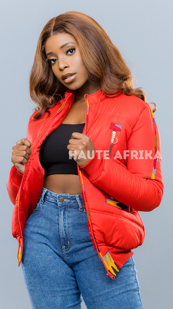 Red Benin Jacket with African print styling