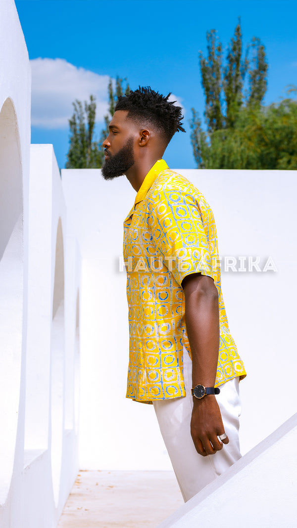 Durban Shirt yellow and silver grey African print
