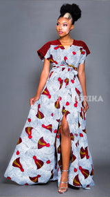 The Cairo dress colored red, white and black pattern