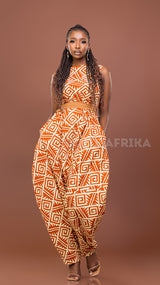Matola Jumpsuit colored orange and white pattern