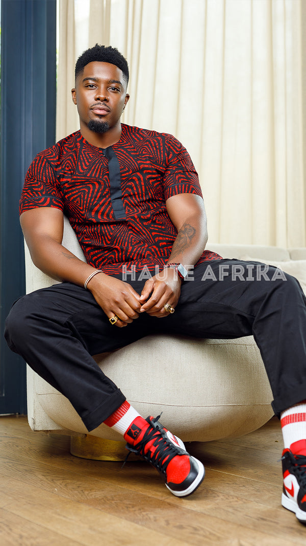 Alexandria Red and black African print Shirt