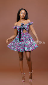 Libreville Dress Mini colored pink, blue and white petals