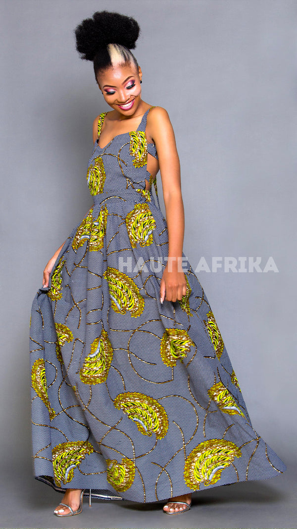 Sassy African Dress colored grey and green