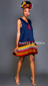 Mzansi Dress colored blue with red, yellow and blue pattern