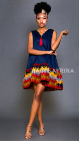 Mzansi Dress colored blue with red, yellow and blue pattern