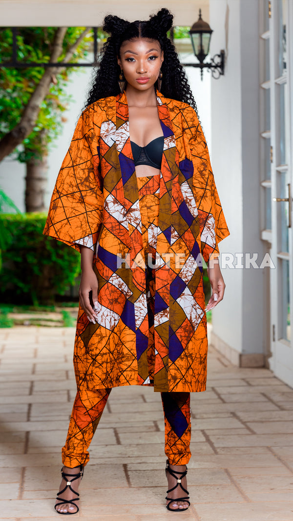 Maseru 2 Piece colored orange, blue, brown purple, and white pattern
