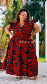 Aswan Dress red with black African print style
