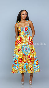 Douala Dress in yellow, red and blue African print design