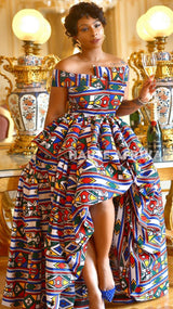 The Boity Dress colored pattern of green, red, blue, white