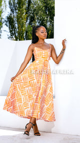 Douala Dress in light yellow and white African print design